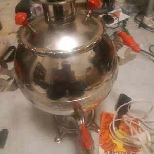 Stainless Steel Samovar with Red Accents